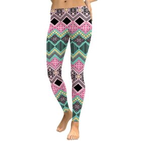 Women Legging Elegant Geometric Checkered Digital Print Leggings Fitness High Waist Workout Flexible Pattern Pant