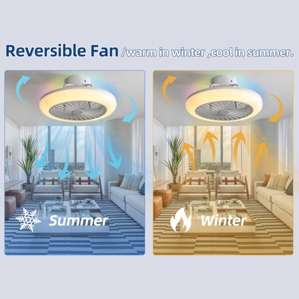 18" Smart LED Bladeless Ceiling Fans Remote with Alexa/Google, Modern Flush Mount RGB Ceiling Fan for Bedroom - immagine 5