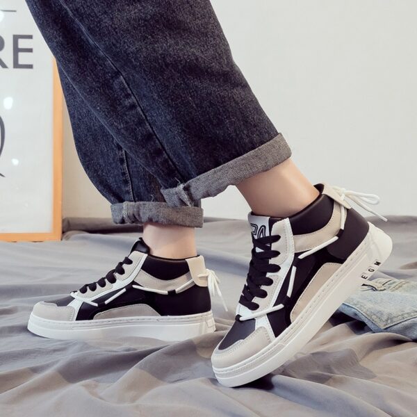 New high top comfortable trendy shoes for men, versatile casual sports board shoes, white cloth shoes, leather shoes - immagine 5