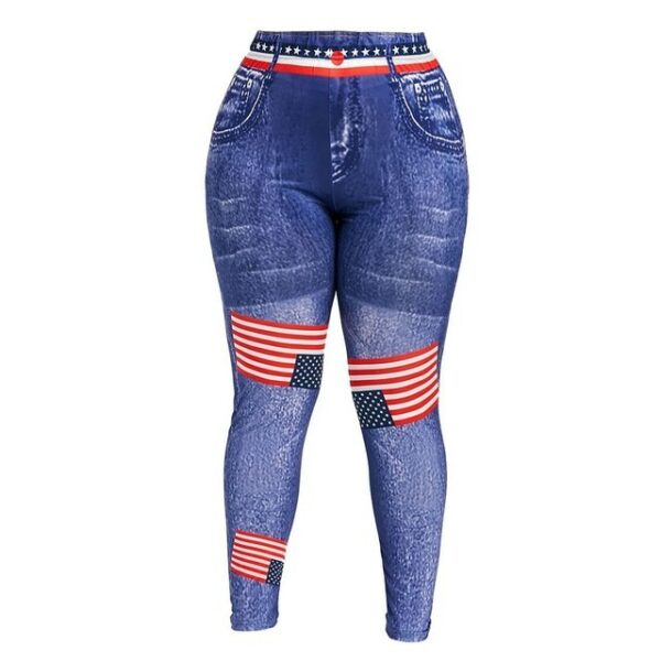 Women High Waist long Pants Plus Size 3D Jean Print American Flag Leggings Casual Pant Legging Athletic - immagine 5