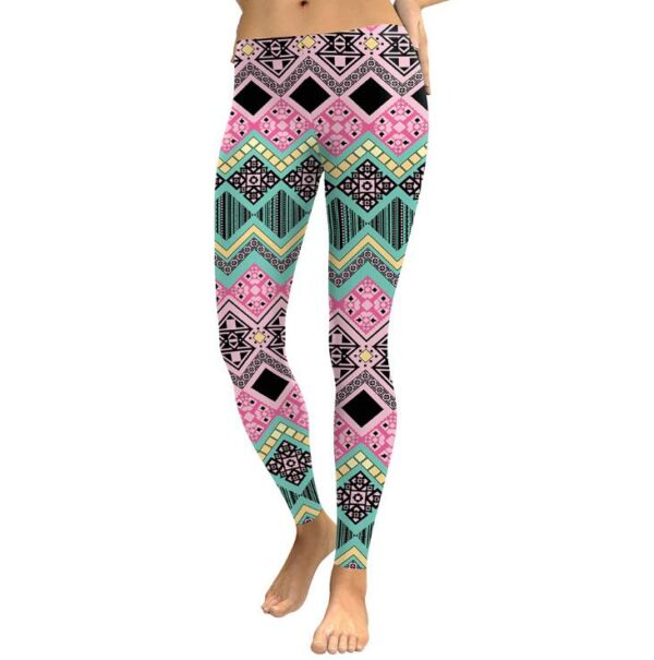 Women Legging Elegant Geometric Checkered Digital Print Leggings Fitness High Waist Workout Flexible Pattern Pant - immagine 2