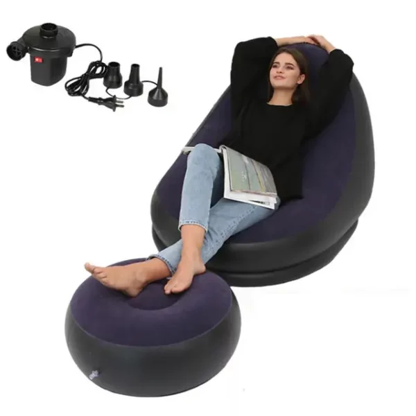 Inflatable Air Mattress Lazy Sofa Deck Chair Comfortable Leg Stool Rest Single Beanbag for home and Outdoor Use - immagine 8