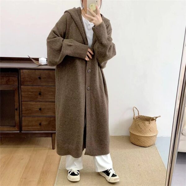 Loose hooded single breasted sweater jacket - immagine 2