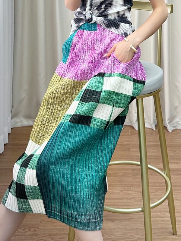 Color blocked plaid half skirt for women with high waist temperament commuting skirt trend - immagine 6