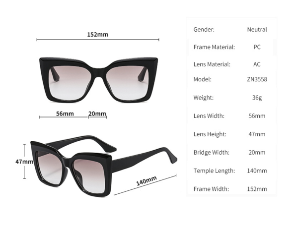 Sunglasses Personality Cat Eye Big Frame Sunglasses Female Sunshade Decorative Glasses - immagine 5