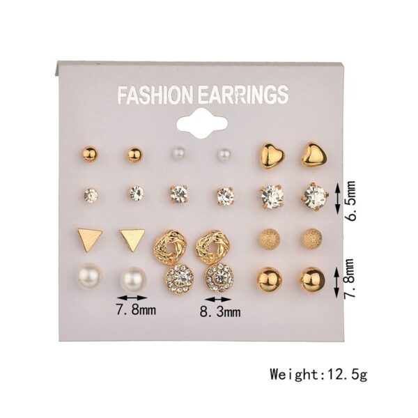 Earring Set 12 Pair Earrings Pearl Zircon Card Set One Week Earrings Earrings - immagine 2