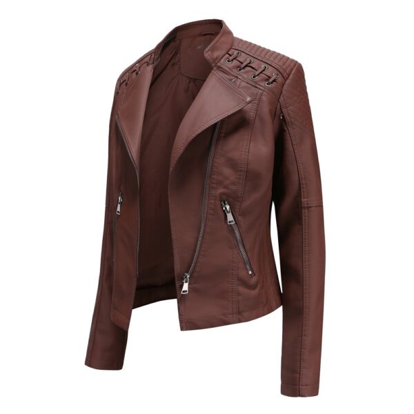 Women's leather jacket, women's short jacket, slim fit, thin leather jacket, women's motorcycle jacket - immagine 14