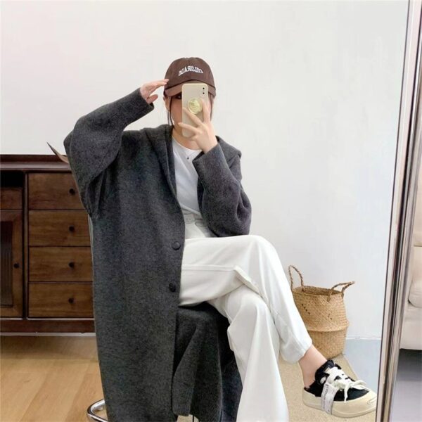 Loose hooded single breasted sweater jacket - immagine 3