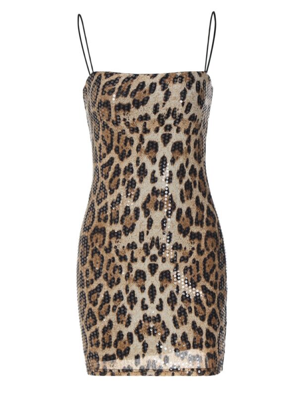 Fashionable leopard print street style nightclub versatile suspender beaded dress for women - immagine 4