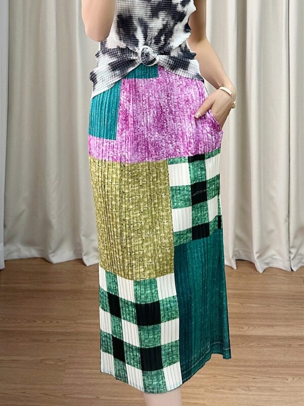 Color blocked plaid half skirt for women with high waist temperament commuting skirt trend - immagine 3