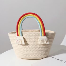 Cute rainbow cloud handbag new handmade cotton thread woven bag seaside vacation beach bag all-match straw woven bag
