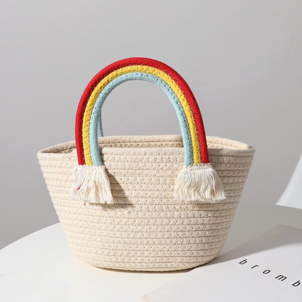 Cute rainbow cloud handbag new handmade cotton thread woven bag seaside vacation beach bag all-match straw woven bag