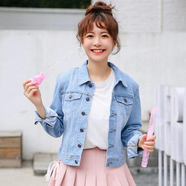 Denim Jacket Women Long Sleeve Turn-down Jeans Jacket For Women Ladies Coats and Jacket - immagine 2