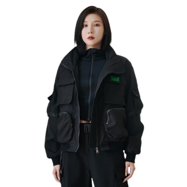 Loose women's workwear jacket motorcycle casual versatile top baseball jacket autumn and winter women's clothing - immagine 3