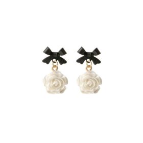 Silver Needle Korean Flower Bow Earrings for Women