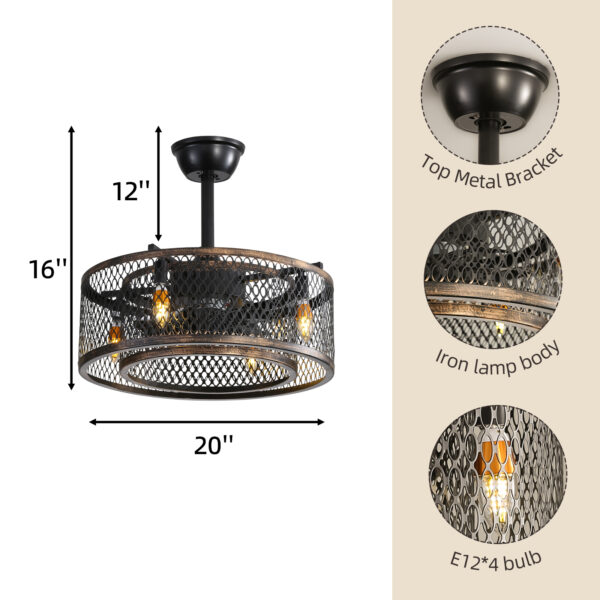 20 inch Caged Ceiling Fan with Lights - immagine 5