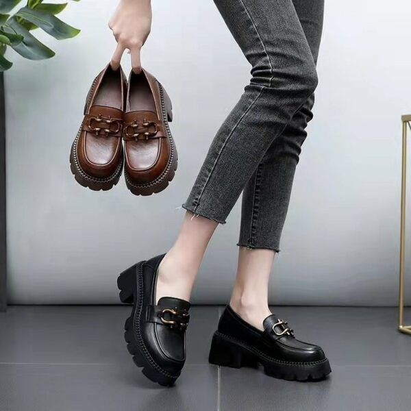 Platform Chunky Heel Shoes Slip On Metal Buckle Casual Shoes - immagine 5