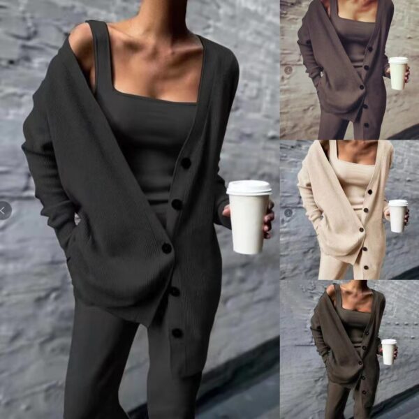 Solid color knitted jacket three piece set - immagine 9