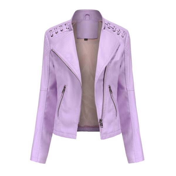 Women's leather jacket, women's short jacket, slim fit, thin leather jacket, women's motorcycle jacket - immagine 4