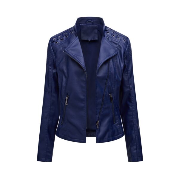Women's leather jacket, women's short jacket, slim fit, thin leather jacket, women's motorcycle jacket - immagine 3