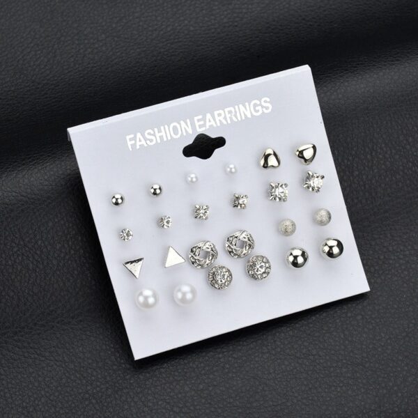 Earring Set 12 Pair Earrings Pearl Zircon Card Set One Week Earrings Earrings - immagine 3