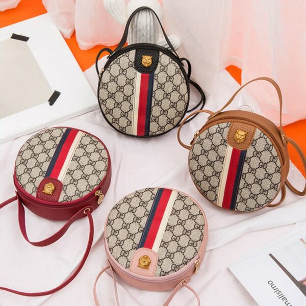 Women Shoulder Bags Tiger Head PU Leather Handbags Bags Ladies Party Fashion Round Popular Shape Printing Girls Crossbody Bag - immagine 5