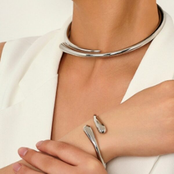 Simple heavy metal temperament geometric circular smooth surface women's collar bracelet ring jewelry - immagine 2