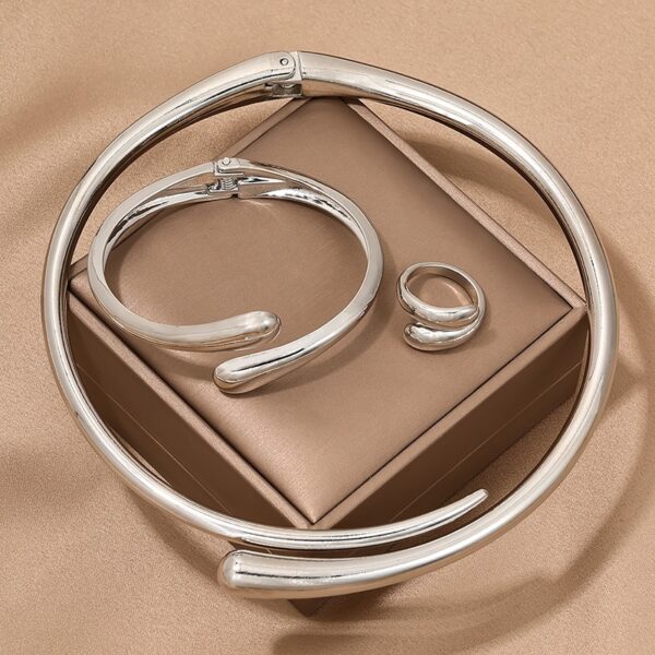 Simple heavy metal temperament geometric circular smooth surface women's collar bracelet ring jewelry - immagine 8