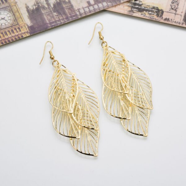 Simple and versatile, boastful leaf earrings for women, multi-layer metal hollowed out leaf earrings, earrings, and earrings - immagine 5
