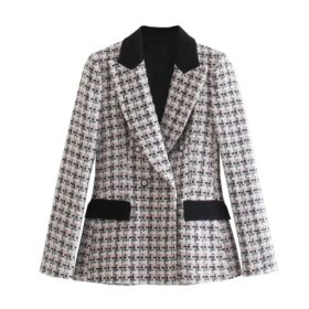 Plaid Blazer Coat Button Elegant Tartan Jacket