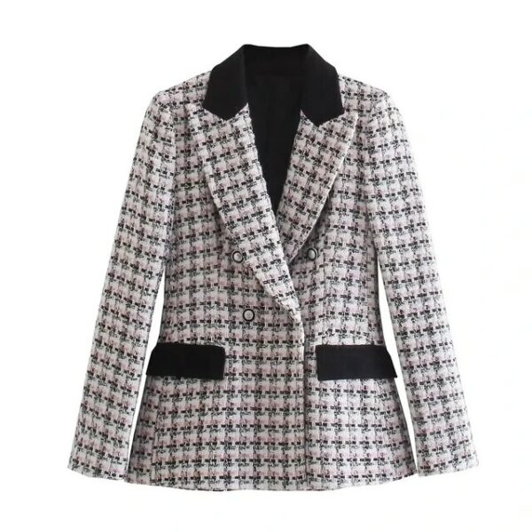 Plaid Blazer Coat Button Elegant Tartan Jacket