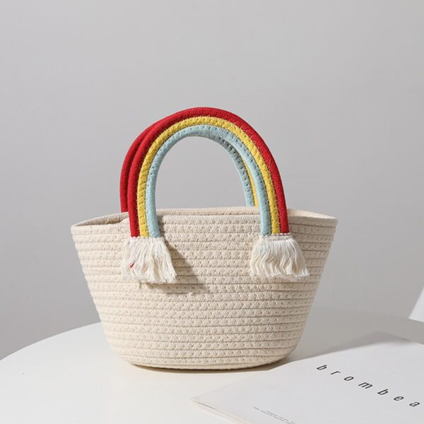 Cute rainbow cloud handbag new handmade cotton thread woven bag seaside vacation beach bag all-match straw woven bag - immagine 3