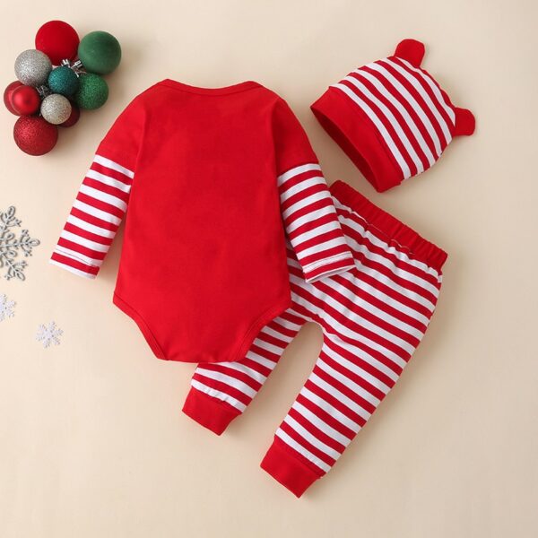 Baby Girls Clothes Sets My First Christmas Deer Stripe Print Outfits Xmas Romper+Hat+Pant Suit Fashion Kid Boy Clothing Set 3PCS - immagine 2