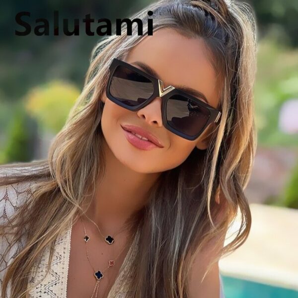One Piece Square V shaped Sunglasses For Women New Fashon Oversized Balck Gradient Sun Glasses Female Pink Blue Shades Men Glasses - immagine 2