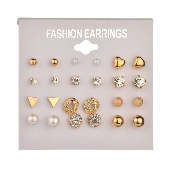 Earring Set 12 Pair Earrings Pearl Zircon Card Set One Week Earrings Earrings