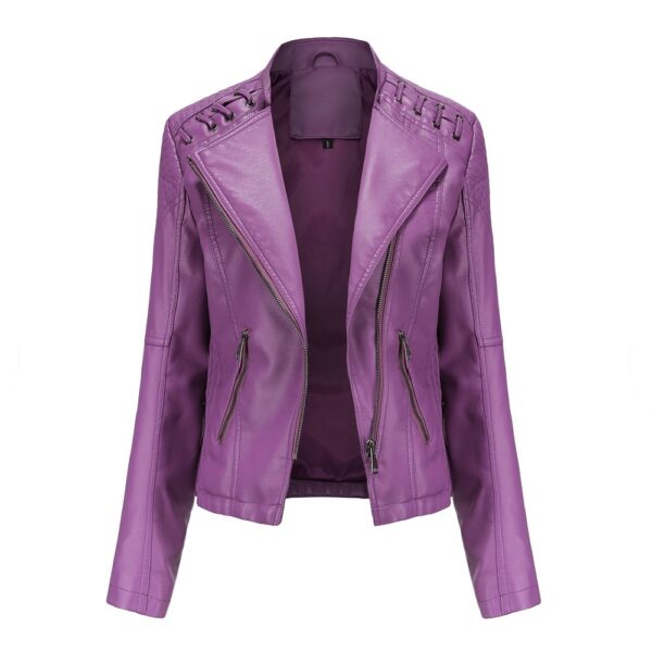 Women's leather jacket, women's short jacket, slim fit, thin leather jacket, women's motorcycle jacket - immagine 6