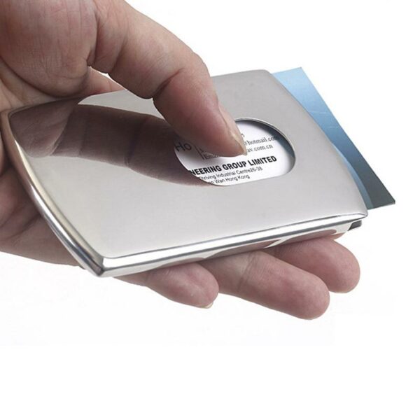 Portable Hand-push type Stainless Steel Business card holder wallet card case for men - immagine 2
