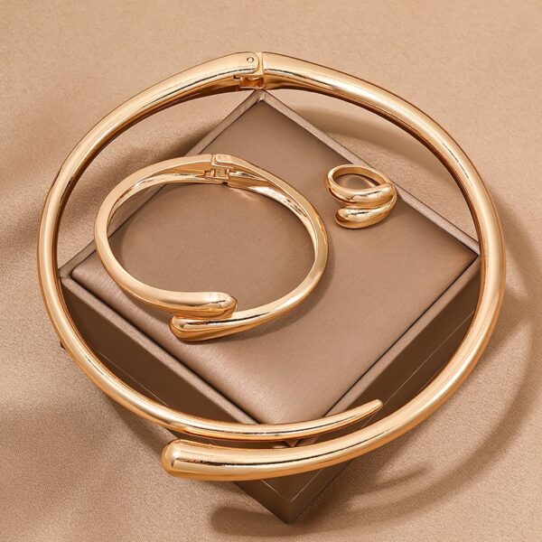 Simple heavy metal temperament geometric circular smooth surface women's collar bracelet ring jewelry - immagine 9