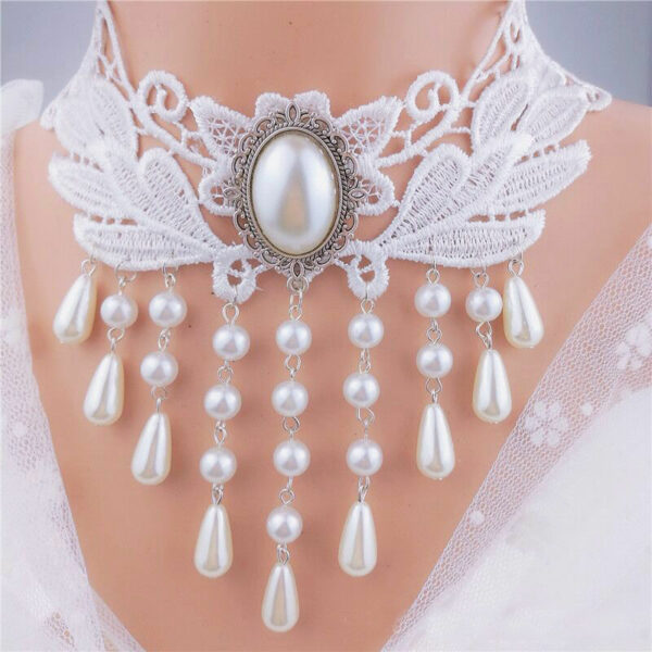 Retro Court Gothic Personality Multi-Layer Crystal Lace Necklace Choker Clavicle Chain - immagine 5