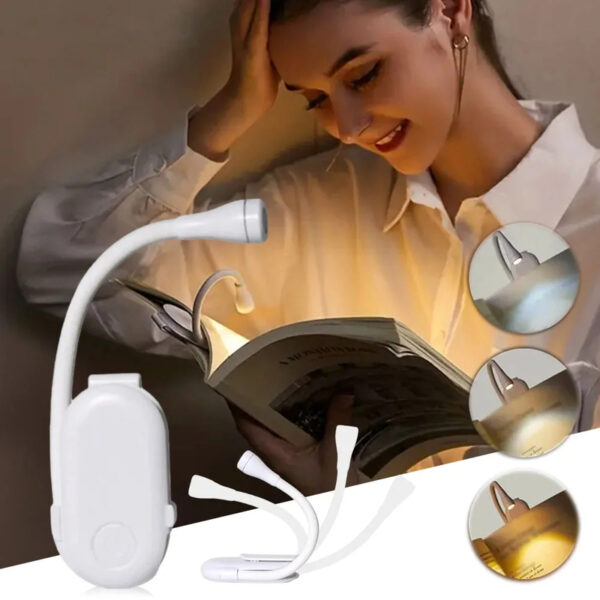 Book Light Reading Lights for Books in Bed Led Book Night Lamp Rechargeable 3 Color Stepless Brightness Clip on Reading Lamp - immagine 8