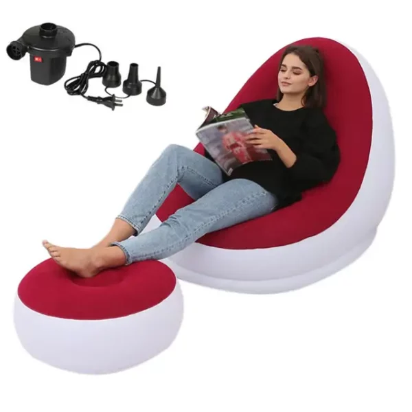 Inflatable Air Mattress Lazy Sofa Deck Chair Comfortable Leg Stool Rest Single Beanbag for home and Outdoor Use - immagine 10