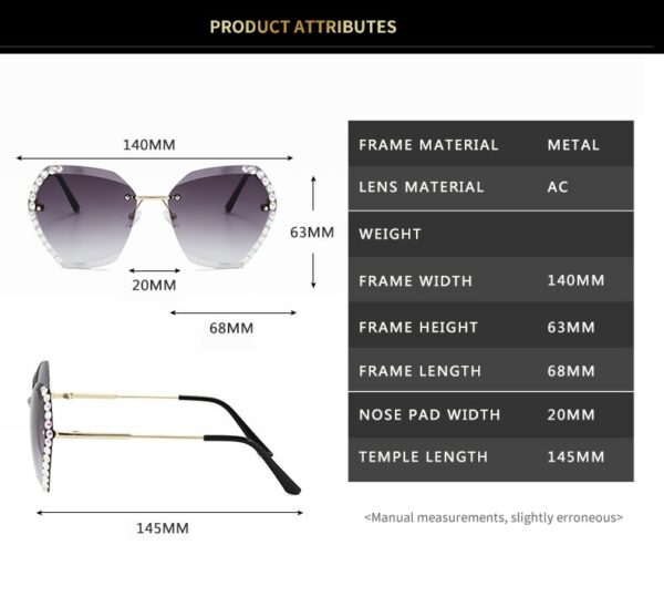 Rimless Sunglasses Women Famous Luxury Brand Design Sexy Diamond Square Sun Glasses For Female - immagine 5