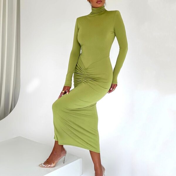 Half high neck long sleeved dress for women's fashion, sexy, spicy girl temperament, tight fitting long skirt - immagine 7