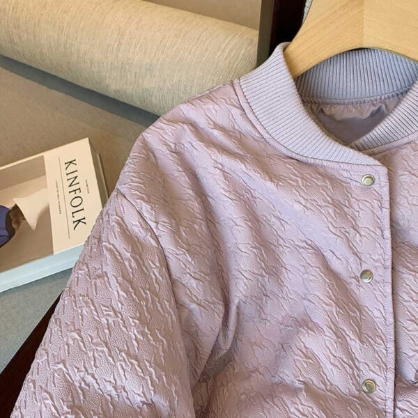Purple Thickened Baseball Jacket Cotton Jacket For Women In Winter New Winter Small Short Ins Port Style Jacket - immagine 4