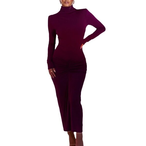 Half high neck long sleeved dress for women's fashion, sexy, spicy girl temperament, tight fitting long skirt - immagine 4