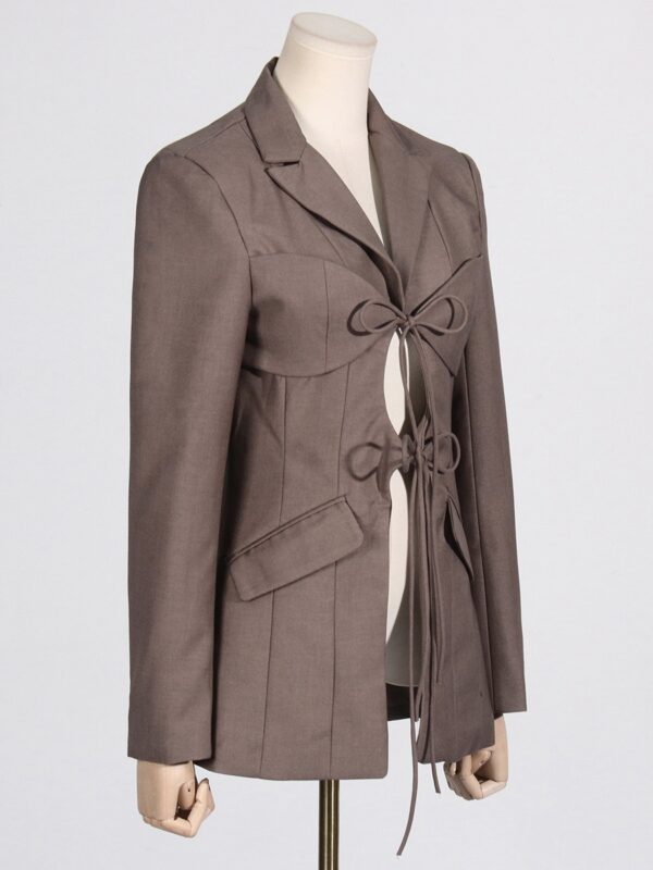 V-neck tie with hollow waist irregular splicing design stylish suit jacket for women - immagine 7