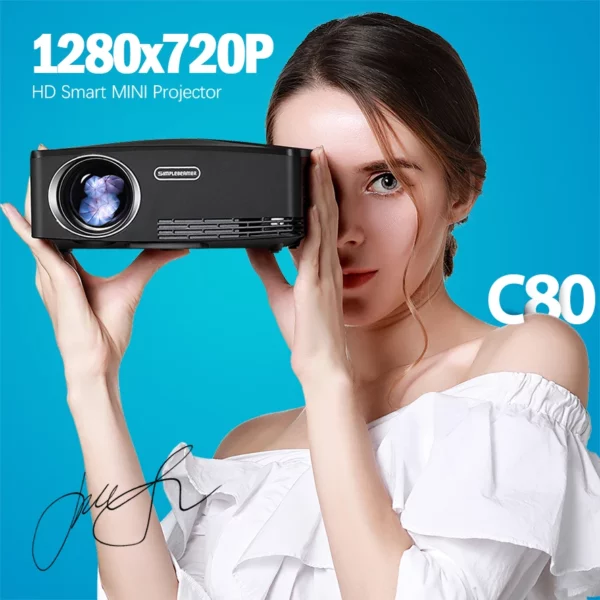 AUN MINI Projector C80 UP, 1280x720 Resolution, Android WIFI Proyector, LED Portable HD Beamer for Home Cinema, Optional C80 - immagine 2