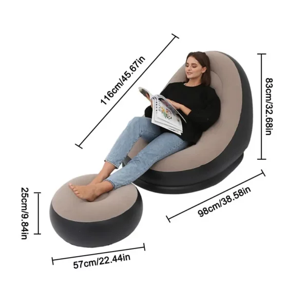 Inflatable Air Mattress Lazy Sofa Deck Chair Comfortable Leg Stool Rest Single Beanbag for home and Outdoor Use - immagine 4
