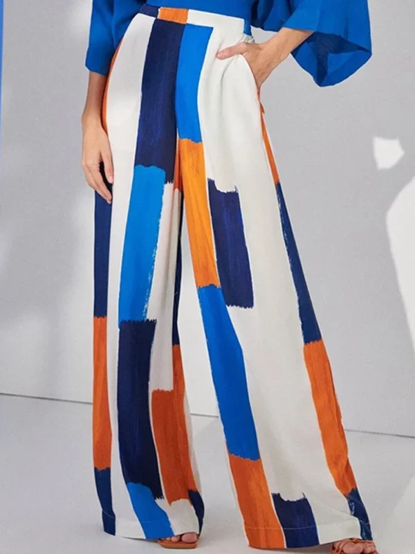 Casual Print Pants Loose Women Sets Batwing Sleeve Oversize Top High Waist Wide Leg Pant Female Suit  Spring Office Lady Set - immagine 4