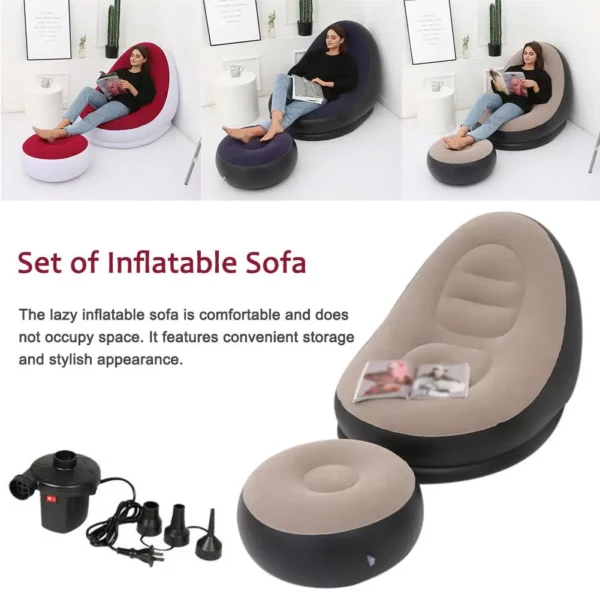 Inflatable Air Mattress Lazy Sofa Deck Chair Comfortable Leg Stool Rest Single Beanbag for home and Outdoor Use - immagine 5